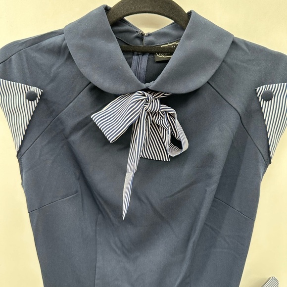Voodoo Vixen Navy Blue Nautical Dress with Belt. - Picture 4 of 15
